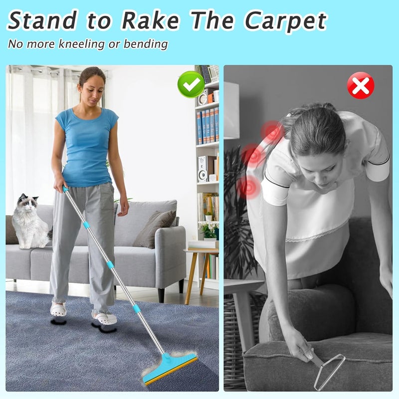 Eaersan Carpet Rake for Pet Hair Removal - Reusable Pet Hair Remover, 60” Adjustable Long Handle Cat Dog Carpet Rake Scraper with Patented Design, Dog Hair Rake Brush for Rugs, Mats - Image 3